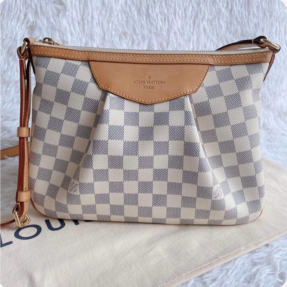 Louis Vuitton Authentic Siracusa Damier Crossbody Bag in Blue and Off White